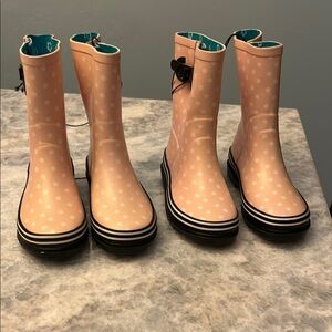 Girls Black and Pink White Polka Dot Rain Boots Platform Sole Size 13 Two Pairs